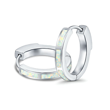 Hoop Earrings Lab Created White Opal 925 Sterling Silver (18mm)